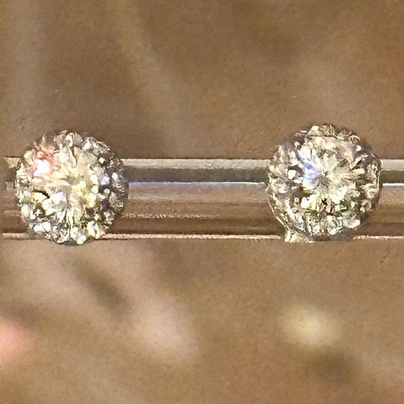 Moissanite One Carat Halo Earrings in Sterling Silver